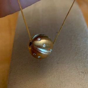 NEW 14KY Diamond Solid Gold Ball Pendant w/Chain